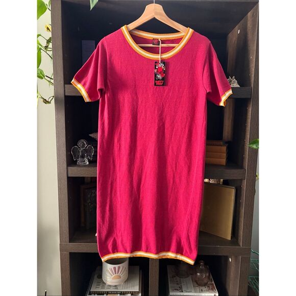 NWT Happy Sheep Burgundy & Yellow Knit Mini Dress Size Small - Picture 1 of 6